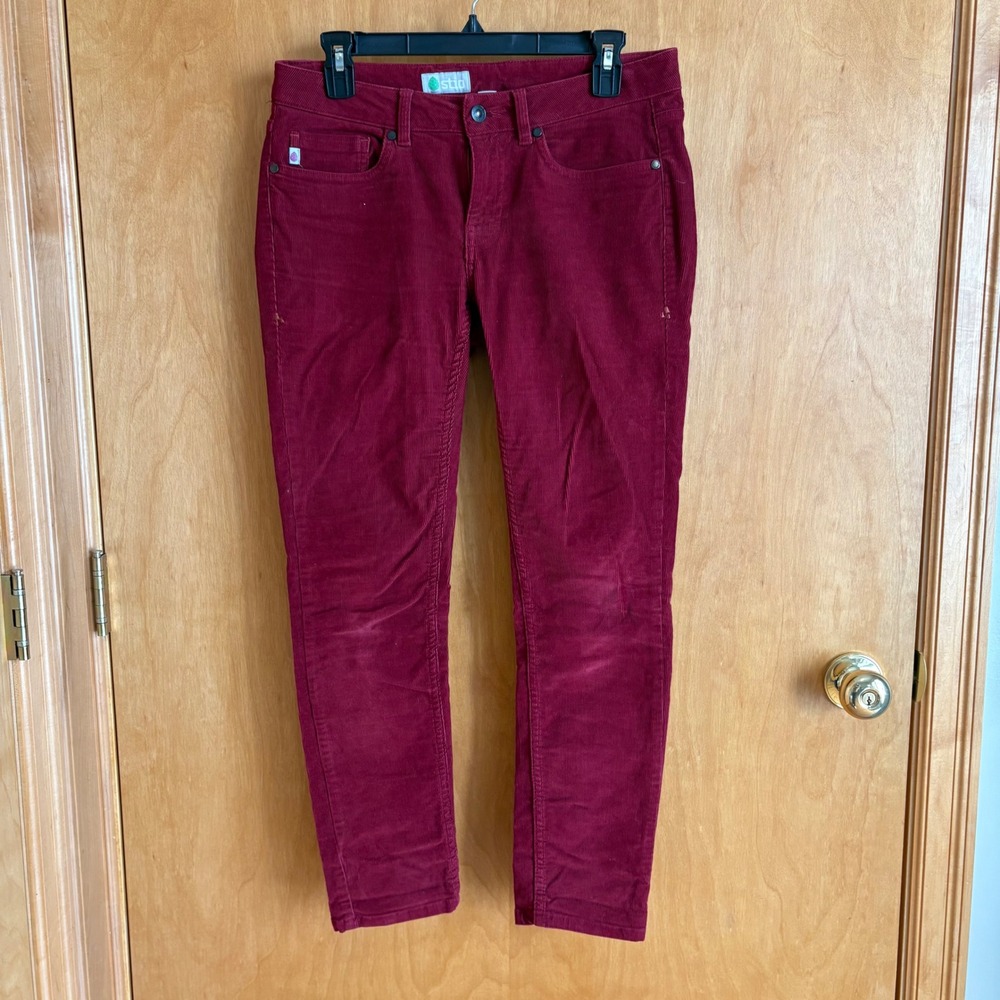 Stio Corduroy Pants‎ Womens 6S Burgundy Rivet Slim Leg Organic Cotton Stretch